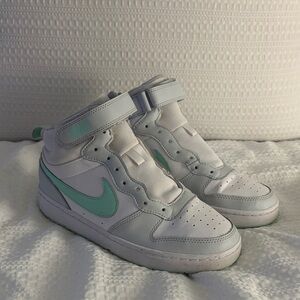 Nike Kids High-Top Sneakers in White and Mint Green